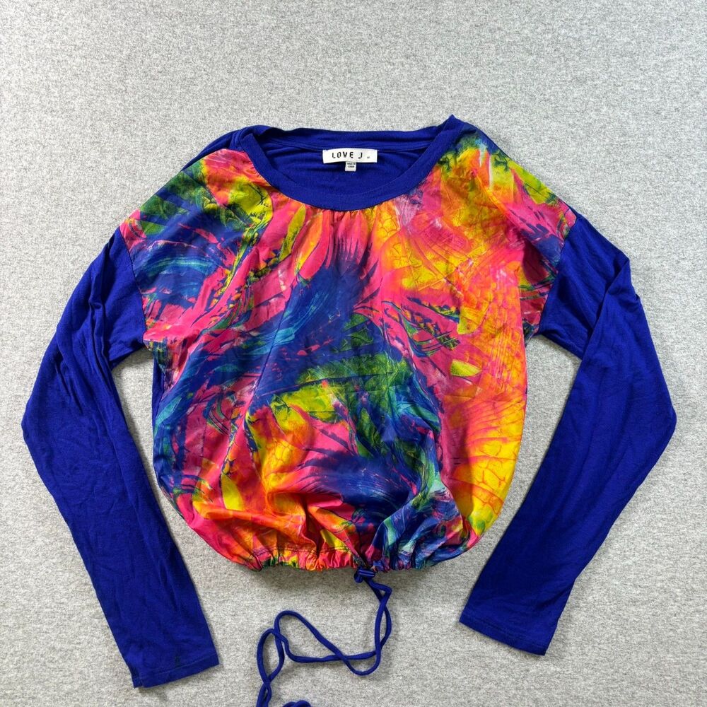 Love J Abstract Print Long Sleeve Drawstring Top Women’s M Y2K Colorful